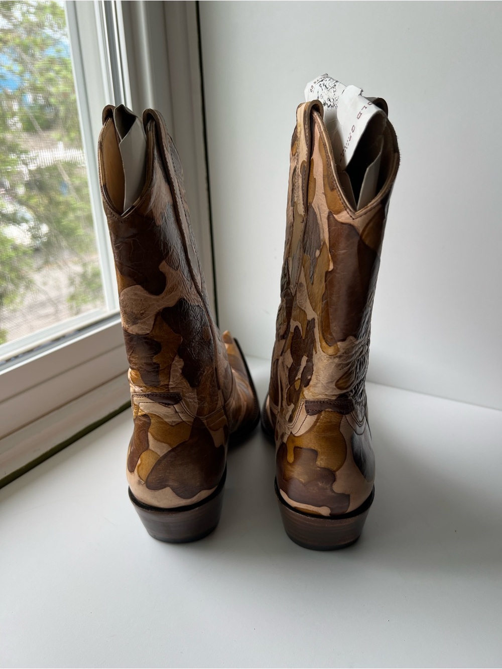 Old Gringo Brown Tan Cream Camo Print Leather Cowboy Boots 7 - Picture 5 of 16